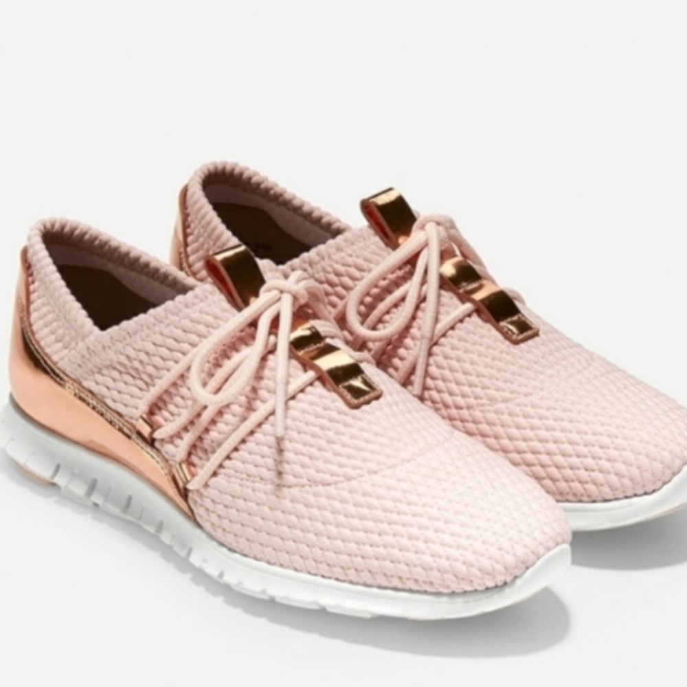 Cole Haan Pink Knit Slip-On Sneakers with Rose Gold Accents